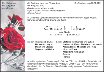 Traueranzeige von Elisabeth Hafner von Heidenheimer Zeitung