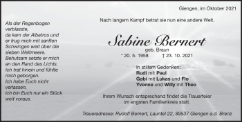Anzeige Sabine Bernert