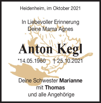 Anzeige Anton Kegl