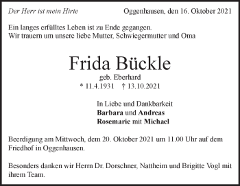 Traueranzeige von Frida Bückle von Heidenheimer Zeitung