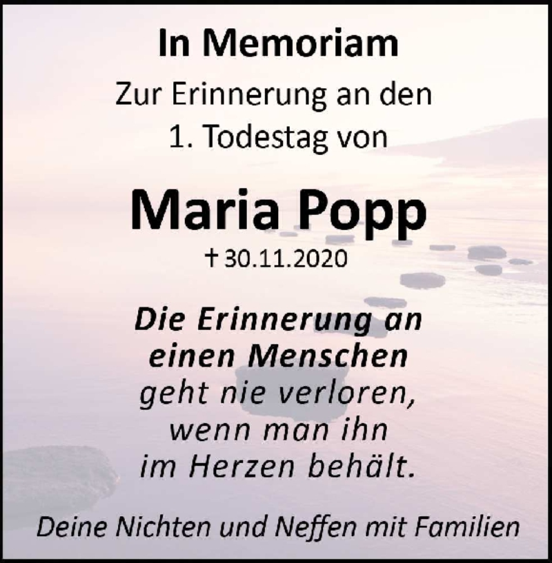  Traueranzeige für Maria Popp vom 30.11.2021 aus Heidenheimer Zeitung