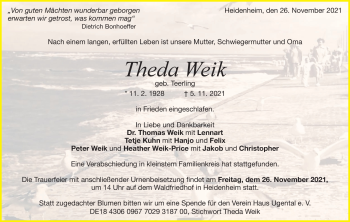 Traueranzeige von Theda Weik von Heidenheimer Zeitung