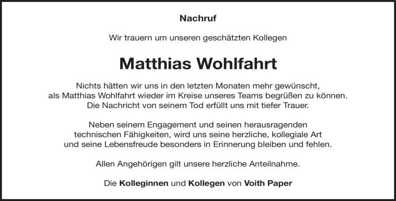  Traueranzeige für Matthias Wohlfahrt vom 04.11.2021 aus Heidenheimer Zeitung
