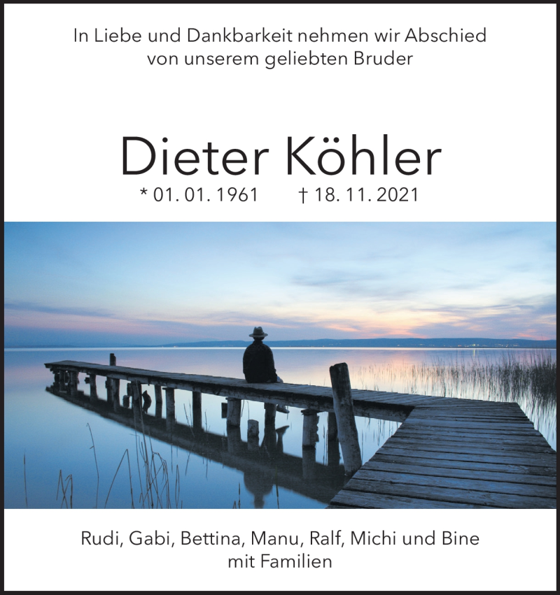  Traueranzeige für Dieter Köhler vom 23.11.2021 aus Heidenheimer Zeitung