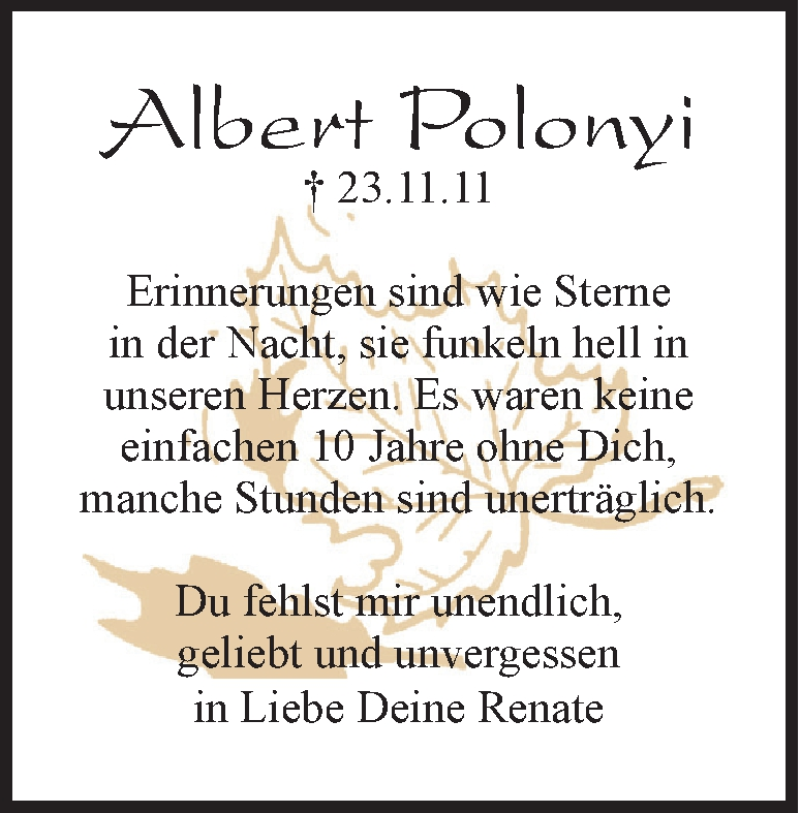  Traueranzeige für Albert Polonyi vom 23.11.2021 aus Heidenheimer Zeitung