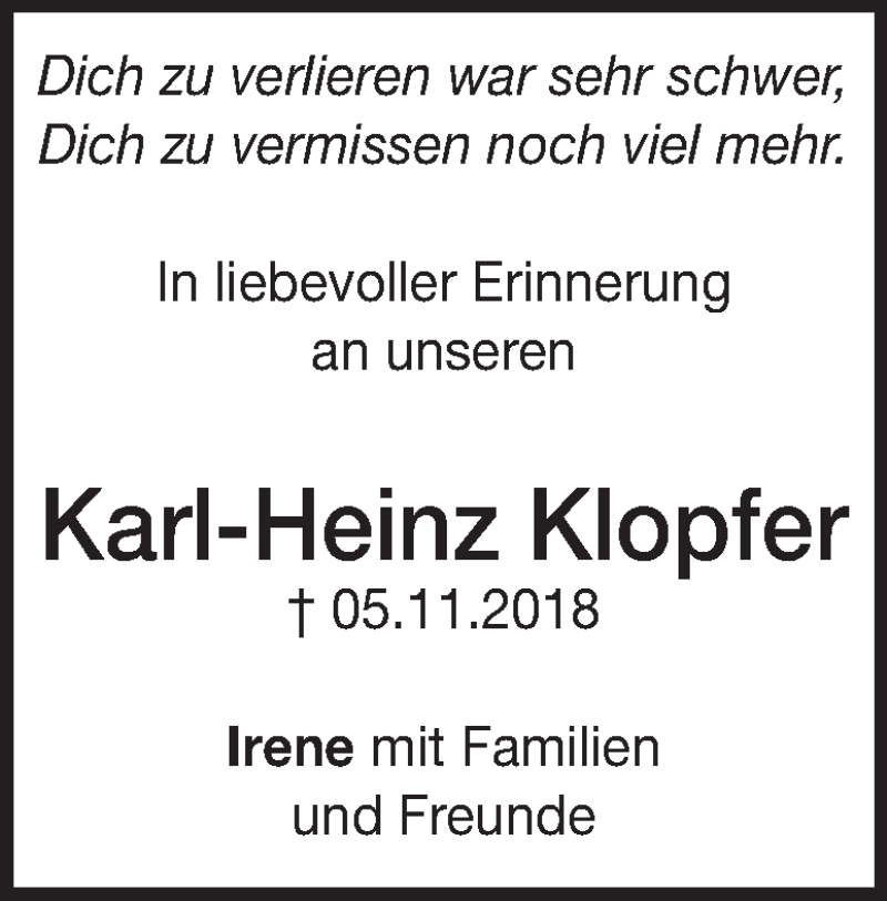  Traueranzeige für Karl-Heinz Klopfer vom 05.11.2021 aus Heidenheimer Zeitung