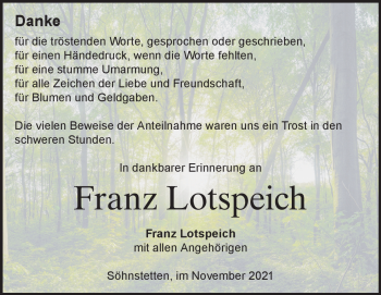 Traueranzeige von Franz Lotspeich von Heidenheimer Zeitung