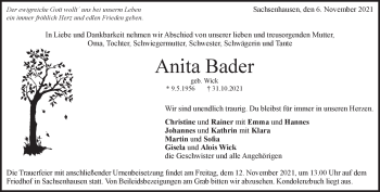 Traueranzeige von Anita Bader von Heidenheimer Zeitung