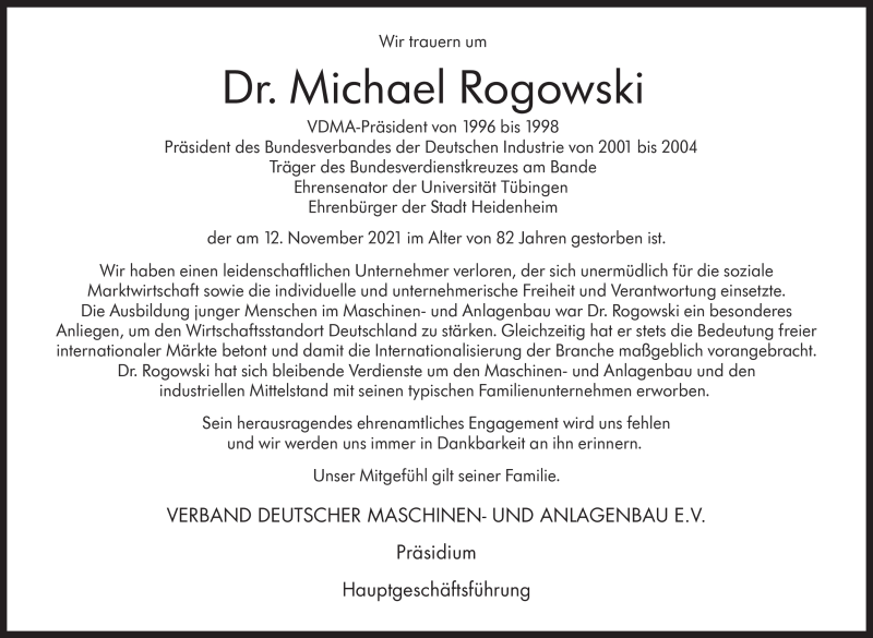  Traueranzeige für Michael Rogowski vom 20.11.2021 aus Heidenheimer Zeitung