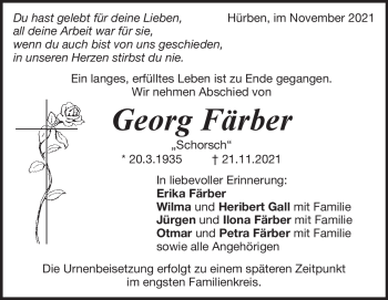 Traueranzeige von Georg Färber von Heidenheimer Zeitung