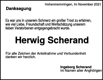 Traueranzeige von Herwig Scherand von Heidenheimer Zeitung