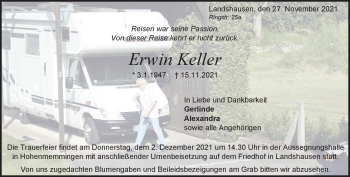 Traueranzeige von Erwin Keller von Heidenheimer Zeitung