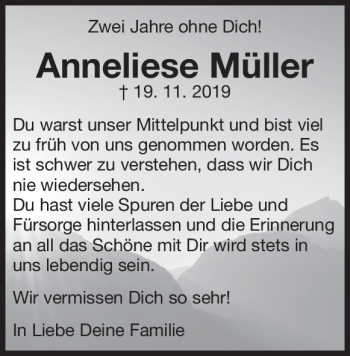 Traueranzeige von Anneliese Müller von Heidenheimer Zeitung