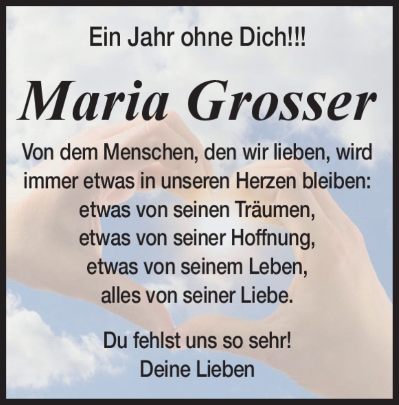  Traueranzeige für Maria Grosser vom 12.11.2021 aus Heidenheimer Zeitung
