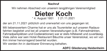 Traueranzeige von Dieter Koch von Heidenheimer Zeitung