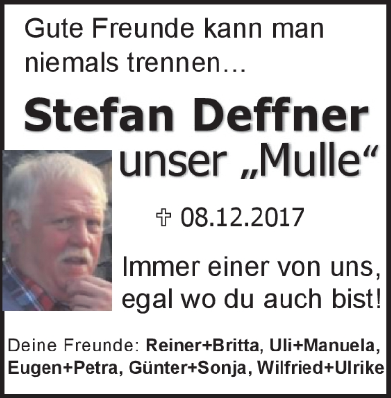  Traueranzeige für Stefan Deffner vom 08.12.2021 aus Heidenheimer Zeitung