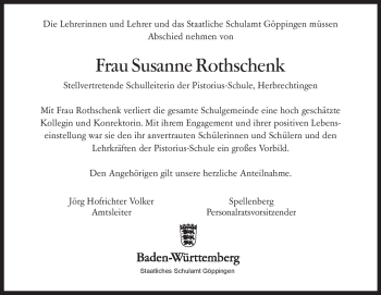 Traueranzeige von Susanne Rothschenk von Heidenheimer Zeitung