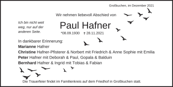 Traueranzeige von Paul Hafner von Heidenheimer Zeitung