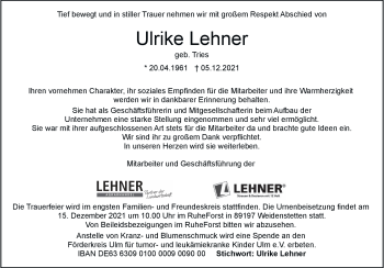 Traueranzeige von Ulrike Lehner von Heidenheimer Zeitung