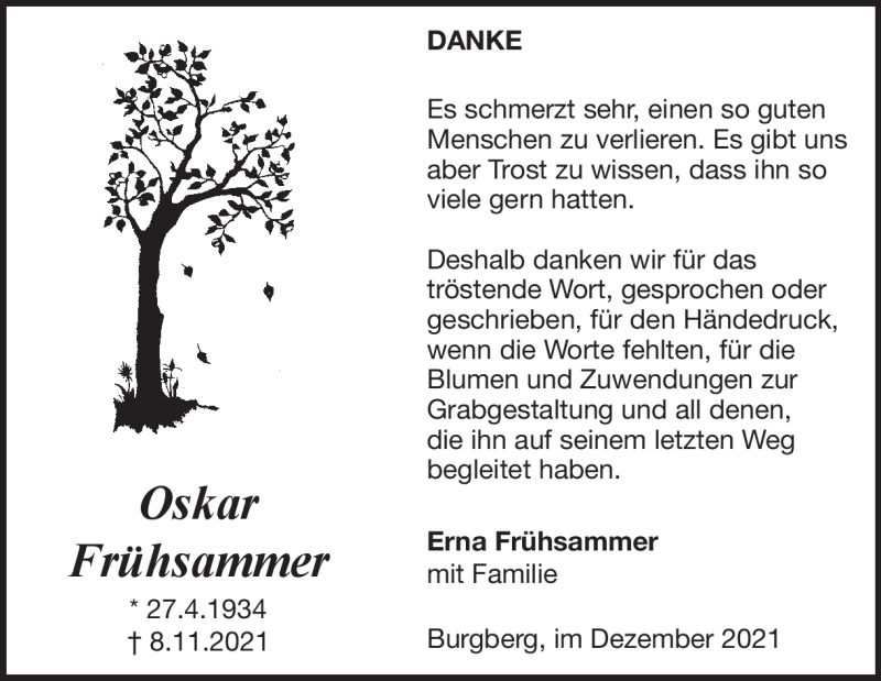  Traueranzeige für Oskar Frühsammer vom 03.12.2021 aus Heidenheimer Zeitung