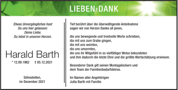 Traueranzeige von Harald Barth von Heidenheimer Zeitung