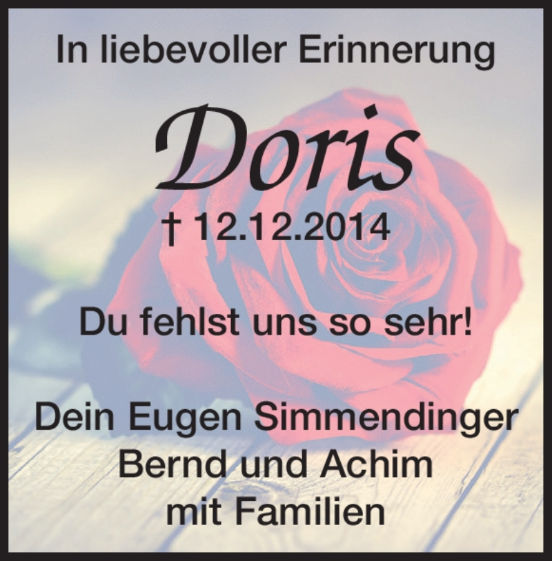  Traueranzeige für Doris Simmendinger vom 11.12.2021 aus Heidenheimer Zeitung