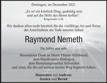 Traueranzeige von Raymond Nemeth von Heidenheimer Zeitung