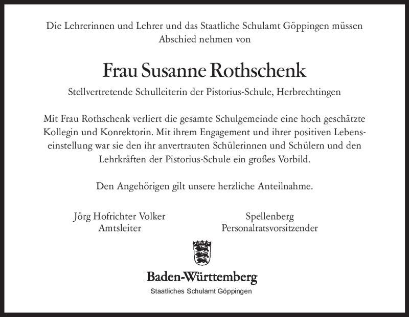  Traueranzeige für Susanne Rothschenk vom 11.12.2021 aus Heidenheimer Zeitung