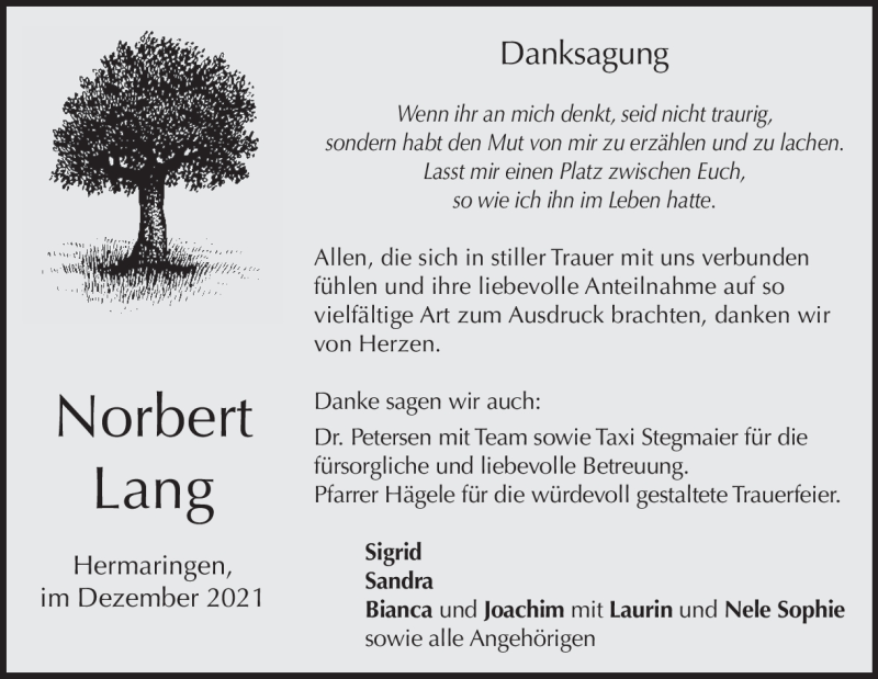  Traueranzeige für Norbert Lang vom 31.12.2021 aus Heidenheimer Zeitung