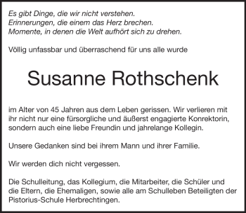 Traueranzeige von Susanne Rothschenk von Heidenheimer Zeitung