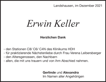 Traueranzeige von Erwin Keller von Heidenheimer Zeitung