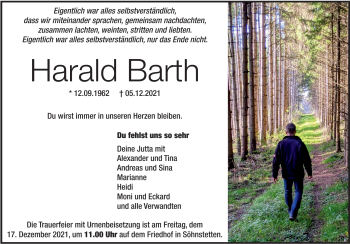 Traueranzeige von Harald Barth von Heidenheimer Zeitung