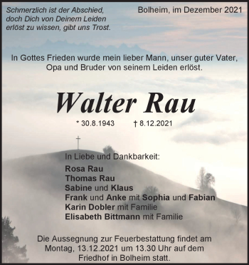 Traueranzeige von Walter Rau von Heidenheimer Zeitung