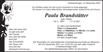Traueranzeige von Paula Brandstätter von Heidenheimer Zeitung