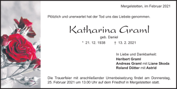 Traueranzeige von Katharina Graml von Heidenheimer Zeitung