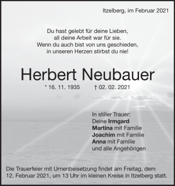Traueranzeige von Herbert Neubauer von Heidenheimer Zeitung