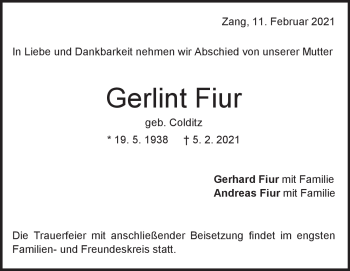 Traueranzeige von Gerlint Fiur von Heidenheimer Zeitung
