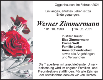 Traueranzeige von Werner Zimmermann von Heidenheimer Zeitung