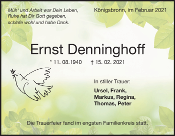 Traueranzeige von Ernst Denninghoff von Heidenheimer Zeitung