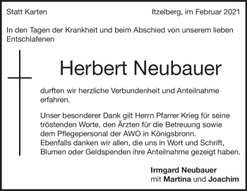 Traueranzeige von Herbert Neubauer von Heidenheimer Zeitung