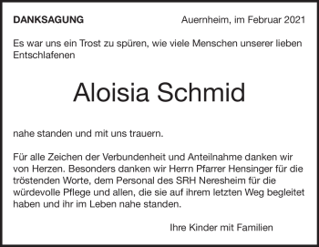 Traueranzeige von Aloisia Schmid von Heidenheimer Zeitung