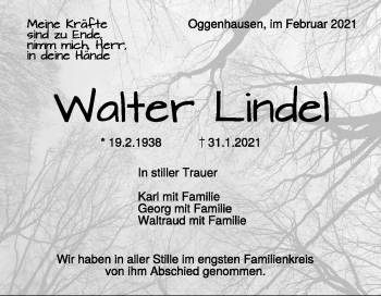 Traueranzeige von Walter Lindel von Heidenheimer Zeitung