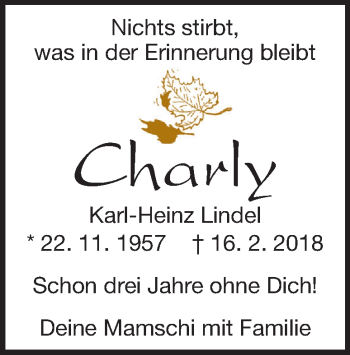 Traueranzeige von Karl-Heinz Lindel 