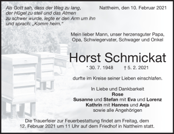 Traueranzeige von Horst Schmickat von Heidenheimer Zeitung