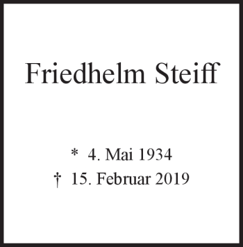 Traueranzeige von Friedhelm Steiff von Heidenheimer Zeitung