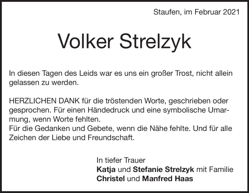  Traueranzeige für Volker Strelzyk vom 18.02.2021 aus Heidenheimer Zeitung