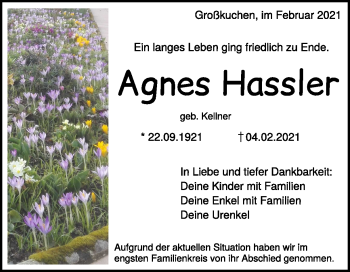 Traueranzeige von Agnes Hassler von Heidenheimer Zeitung