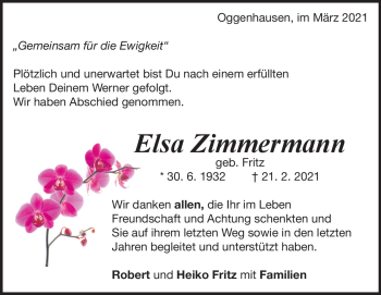 Traueranzeige von Elsa Zimmermann von Heidenheimer Zeitung