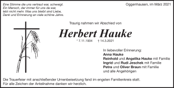 Traueranzeige von Herbert Hauke von Heidenheimer Zeitung