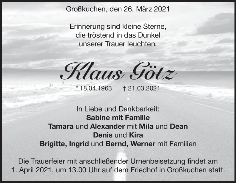  Traueranzeige für Klaus Götz vom 26.03.2021 aus Heidenheimer Zeitung